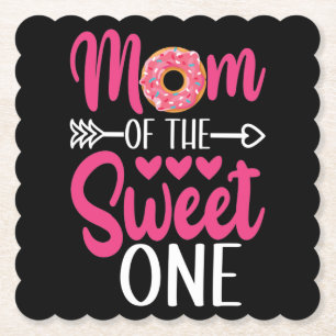 Mom of the Sweet One Sprinkled Donut Paper Coaster