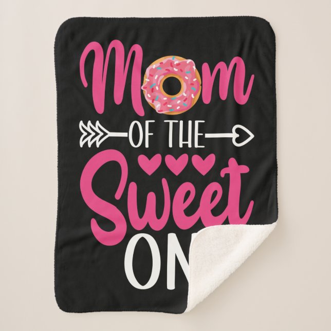 Mom of the Sweet One Sprinkled Donut Sherpa Blanket (Front)
