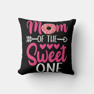 Mom of the Sweet One Sprinkled Donut Throw Pillow