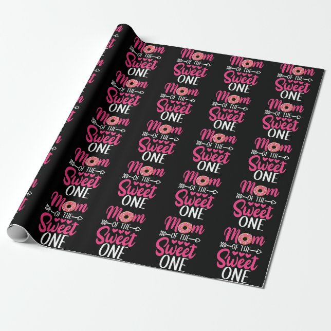 Mom of the Sweet One Sprinkled Donut Wrapping Paper (Unrolled)