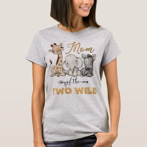 Mom of the Two Wild 2nd Birthday Gold Foil T_Shirt