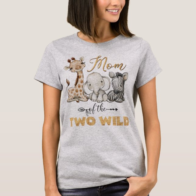 Mom of the Two Wild 2nd Birthday Gold Foil T-Shirt (Front)