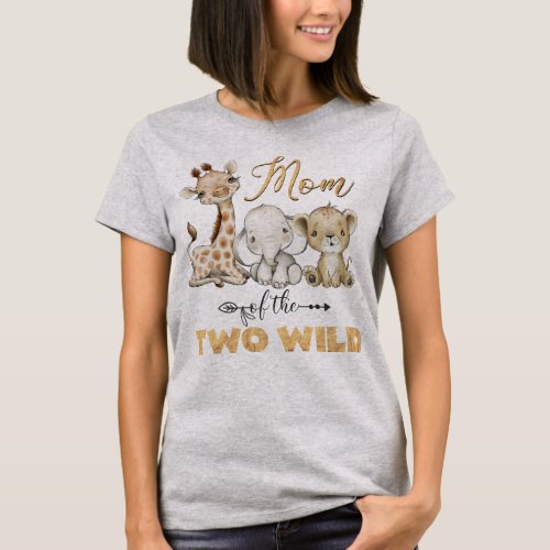 Mom of the Two Wild 2nd Birthday Gold Foil T_Shirt