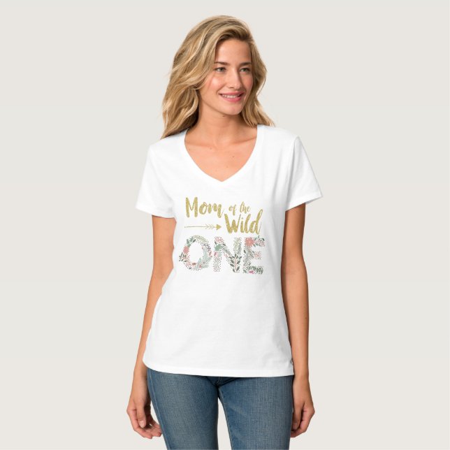Mom of the Wild One Birthday V Neck T shirt (Front Full)