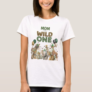 Mom of the Wild One Boy Birthday Party Animals T-Shirt