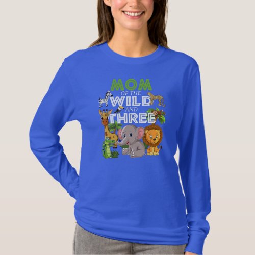 Mom of the Wild Three Zoo Birthday Safari Jungle T_Shirt