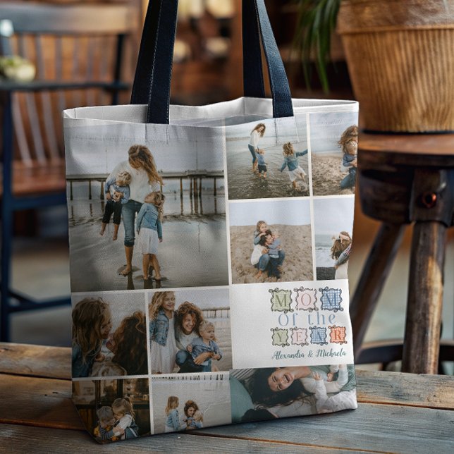 Mom of the Year Patchwork Photo Design Tote Bag (Creator Uploaded)