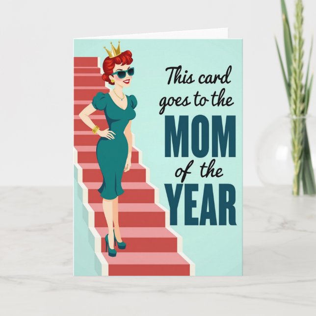 Mom Of The Year Retro Style Card (Front)