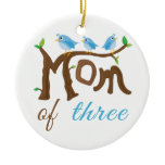 Mom of Three Branch Ceramic Ornament