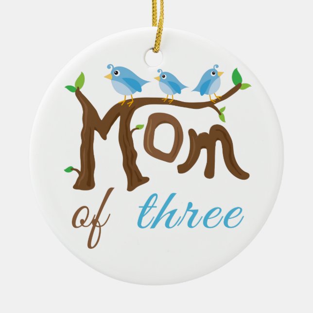 Mom of Three Branch Ceramic Ornament (Front)