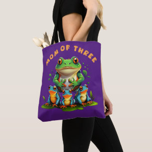 Mom of Three Cottagecore Frogs Tote Bag Vintage