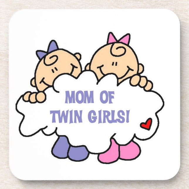 Mom of Twin Girls T-shirts and Gifts Drink Coaster (Front)