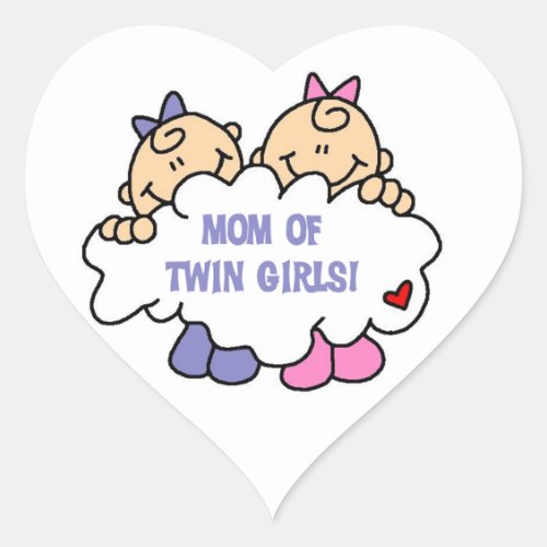 Mom of Twin Girls T_shirts and Gifts Heart Sticker