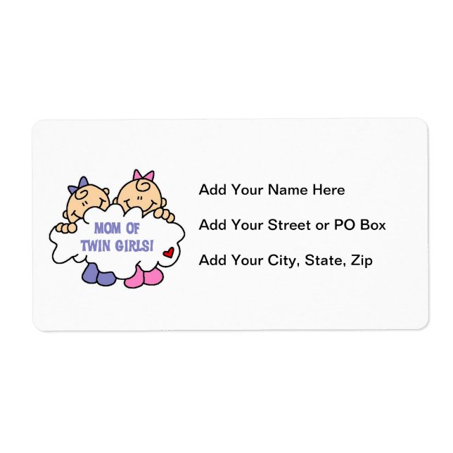 Mom of Twin Girls T-shirts and Gifts Label (Front)