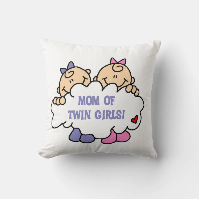 Mom of Twin Girls T-shirts and Gifts Throw Pillow (Front)