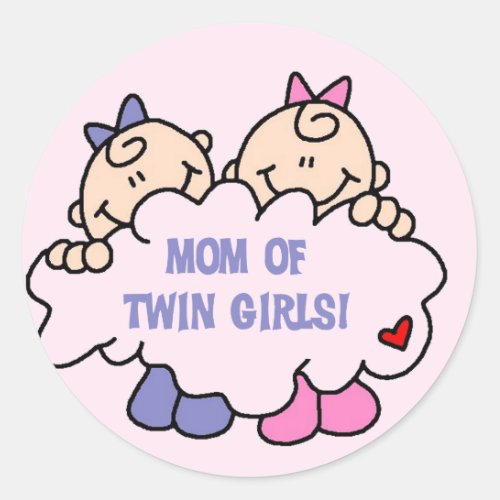 Mom of Twin Girls Tshirts and Gifts Classic Round Sticker