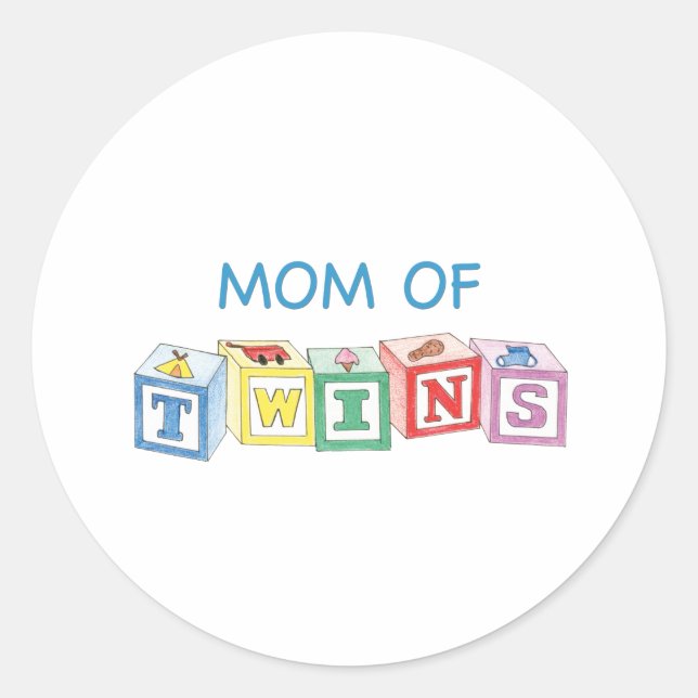 Mom of Twins Blocks Classic Round Sticker (Front)