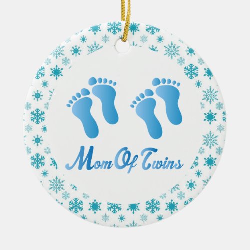 Mom Of Twins Blue Footprints Keepsake Gift Ceramic Ornament