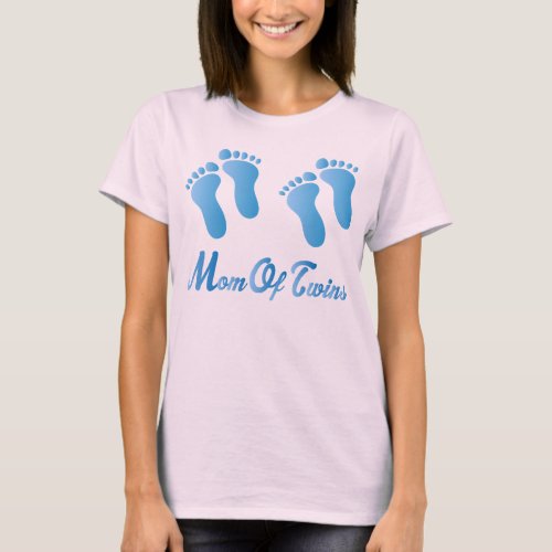 Mom Of Twins Blue Footprints Womens Tee Shirt