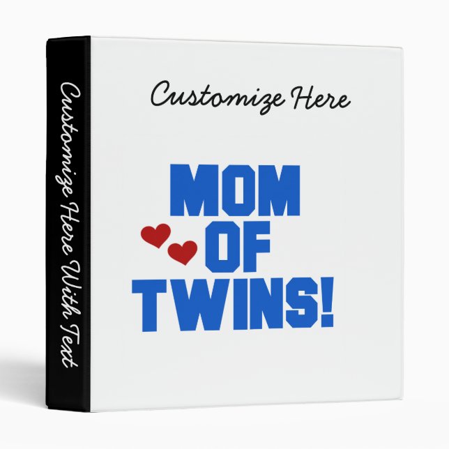 Mom of Twins Blue Text Gifts 3 Ring Binder (Front/Spine)