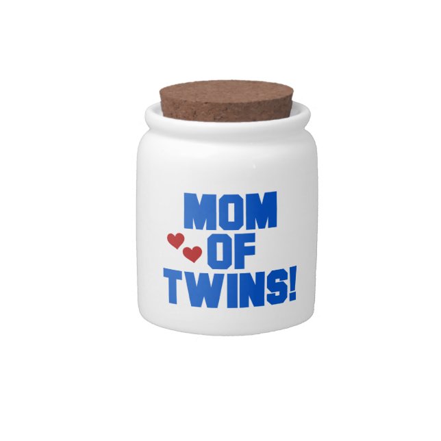 Mom of Twins Blue Text Gifts Candy Jar (Front)