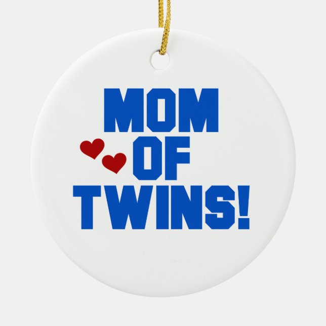 Mom of Twins Blue Text Gifts Ceramic Ornament (Front)