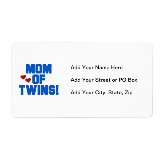 Mom of Twins Blue Text Gifts Label (Front)