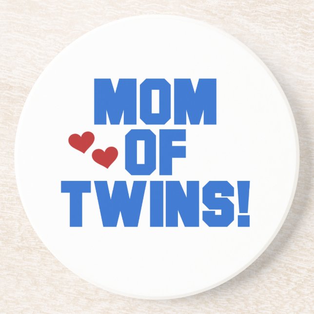 Mom of Twins Blue Text Gifts Sandstone Coaster (Front)