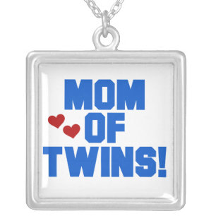 Mom of Twins Blue Text Gifts Silver Plated Necklace