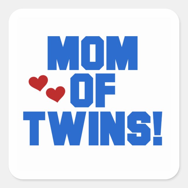 Mom of Twins Blue Text Gifts Square Sticker (Front)