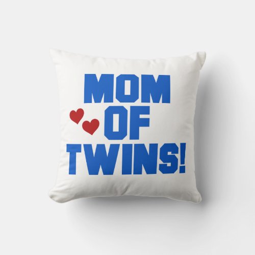 Mom of Twins Blue Text Gifts Throw Pillow