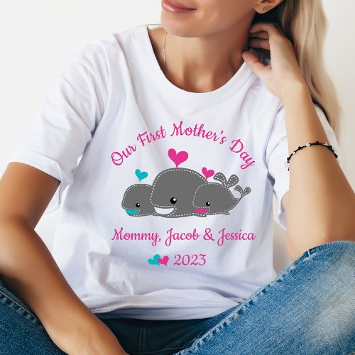Mom of Twins Boy  Girl Mothers Day T_shirt