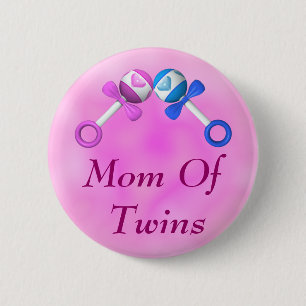 Mom of Twins Button (boy, girl)