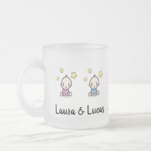 Mom Of Twins Mug, New Mom Gift, Boy & Girl, Love,  Frosted Glass Coffee Mug