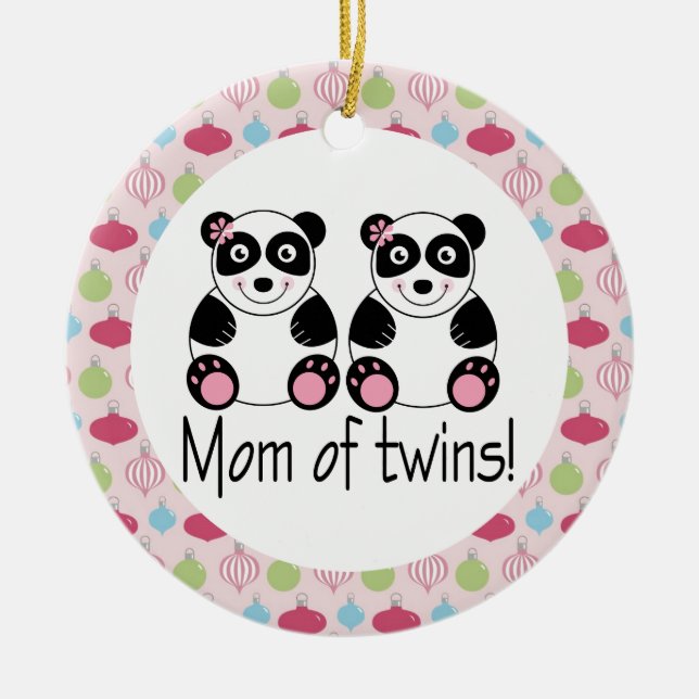 Mom Of Twins Panda Christmas Keepsake Ornament (Front)