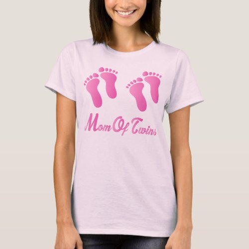 Mom Of Twins Pink Footprints Fitted Tee Shirt