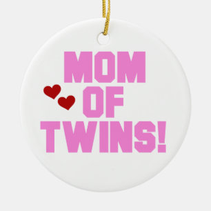 Mom of Twins Pink Text Gifts Ceramic Ornament