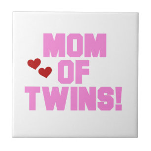 Mom of Twins Pink Text Gifts Ceramic Tile