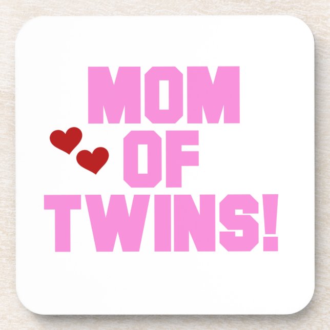 Mom of Twins Pink Text Gifts Drink Coaster (Front)