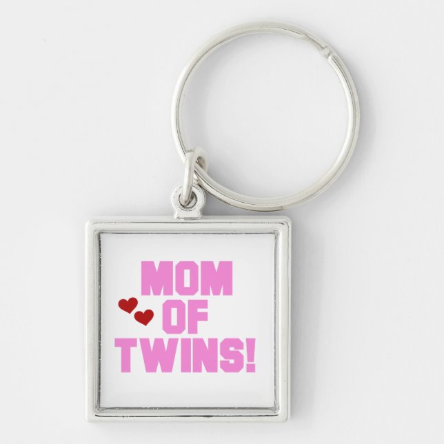 Mom of Twins Pink Text Gifts Keychain (Front)