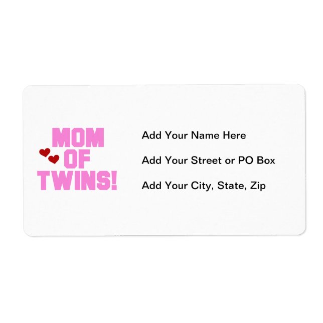 Mom of Twins Pink Text Gifts Label (Front)