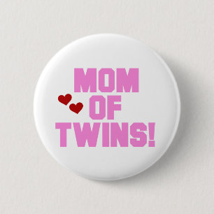 Mom of Twins-Pink Text Tshirts and Gifts Button