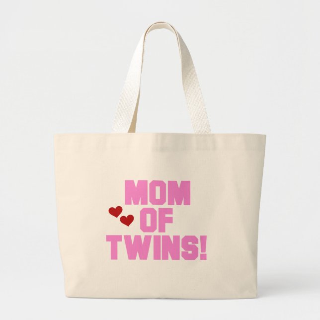 Mom of Twins-Pink Text Tshirts and Gifts Large Tote Bag (Front)