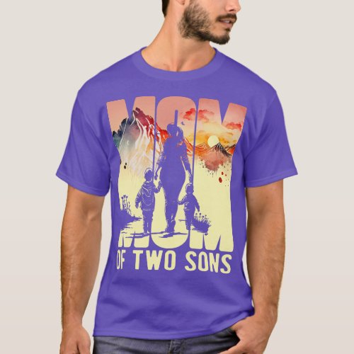 Mom Of Two Sons Mothers Day Landscape With Figures T_Shirt