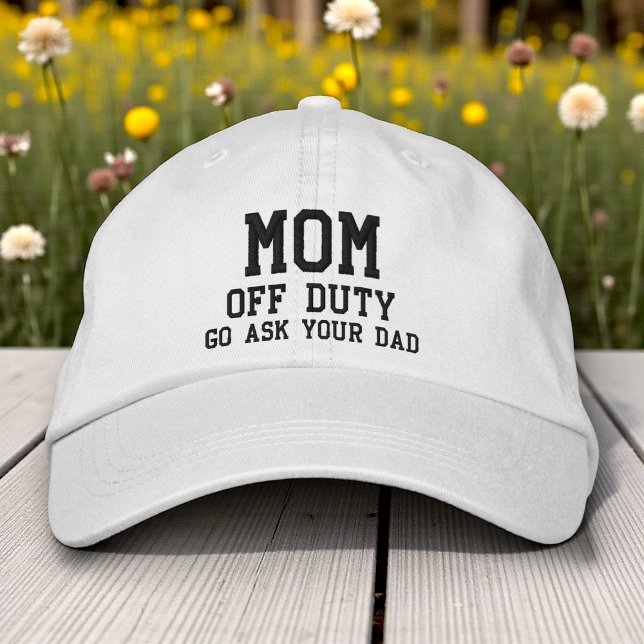 Mom Off Duty Simple Modern Typography Custom Embroidered Baseball Cap (Creator Uploaded)