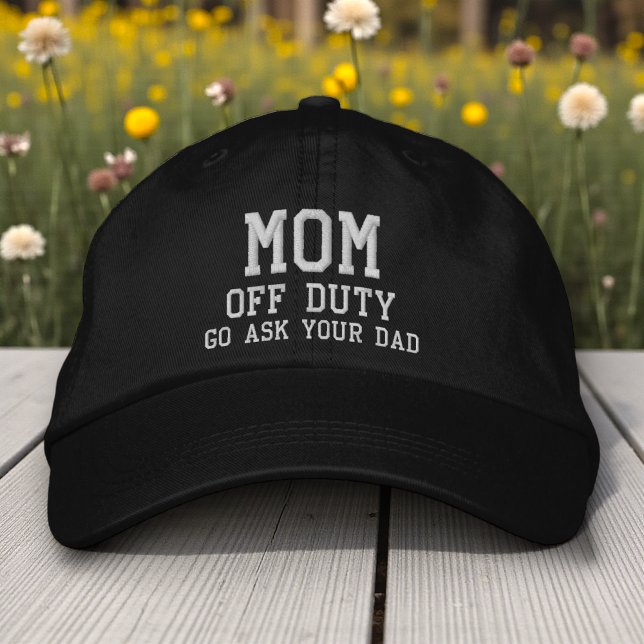 Mom Off Duty Simple Modern Typography Custom Embroidered Baseball Cap (Creator Uploaded)