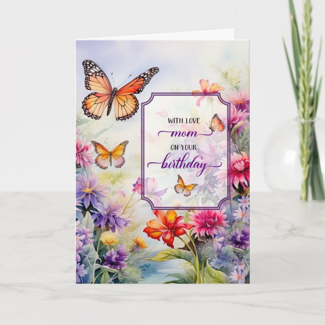 Mom on Her Birthday Bright Wildflower Garden Card (Front)