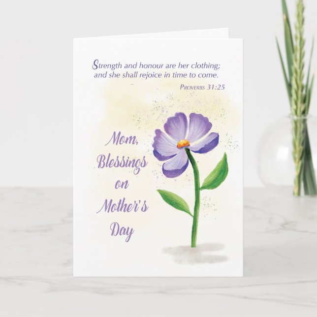 Mom on Mothers Day Blessing Violet Flower Card (Front)