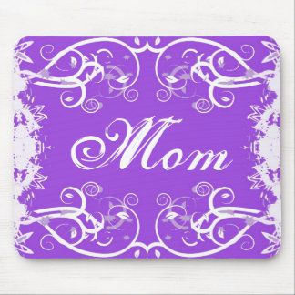 "Mom" on purple & white flourish design Mouse Pad