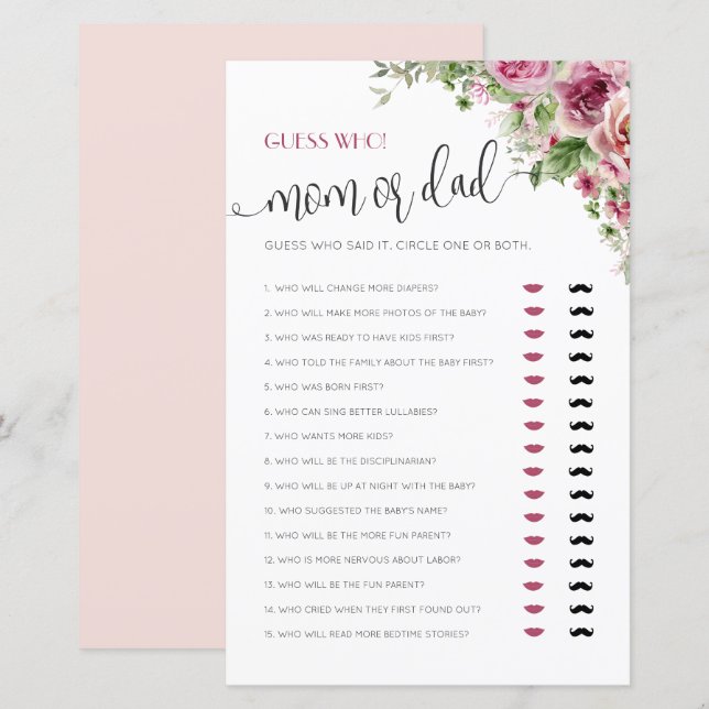 Mom or Dad Baby Shower Game (Front/Back)